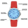 thumbnail image 3 of Bandni Mens Glow Watch - Washable Silicone Band - 38mm Analog Men's Easy Read Wrist Watch with Light, Light Up Watches, Quartz, White Dial, Big Numbers, Glow in the Dark Hands - Silver Tone / Red, 3 of 6