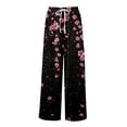 thumbnail image 6 of Wutalume Women's Wide Leg Pants with Pockets, Floral Print Elastic High Waist Loose Fit Trousers, Lightweight Summer Bottoms for Vacation,Pink 2XL, 6 of 8