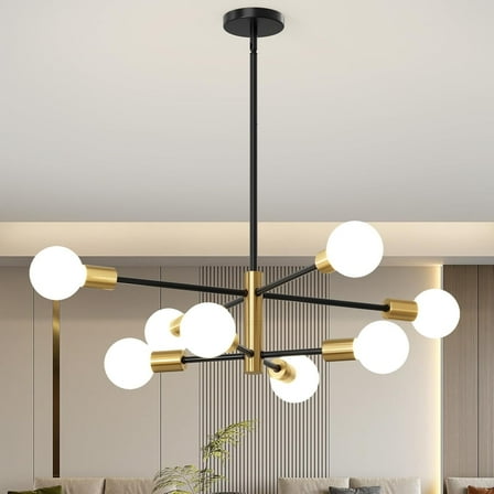 Senhu Modern Sputnik Chandeliers Light, Mid Century 8-Light Black Chandeliers for Dining Room, Height Adjustable Ceiling Lights Farmhouse Chandelier for Kitchen Island Living Room Bedroom