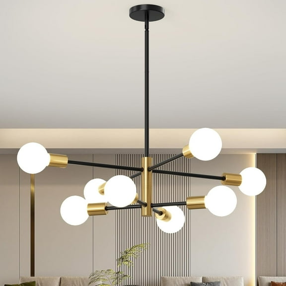 Senhu Modern Sputnik Chandeliers Light, Mid Century 8-Light Black Chandeliers for Dining Room, Height Adjustable Ceiling Lights Farmhouse Chandelier for Kitchen Island Living Room Bedroom