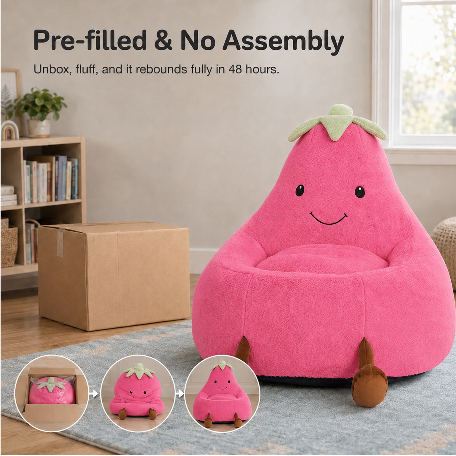 Alvantor Kids Bean Bag Chair, Stuffed Toddler Couch with Artificial Rabbit Fur Cover for Teens & Kids, Comfy Lazy Sofa Chair for Reader, Living Room, Bedroom