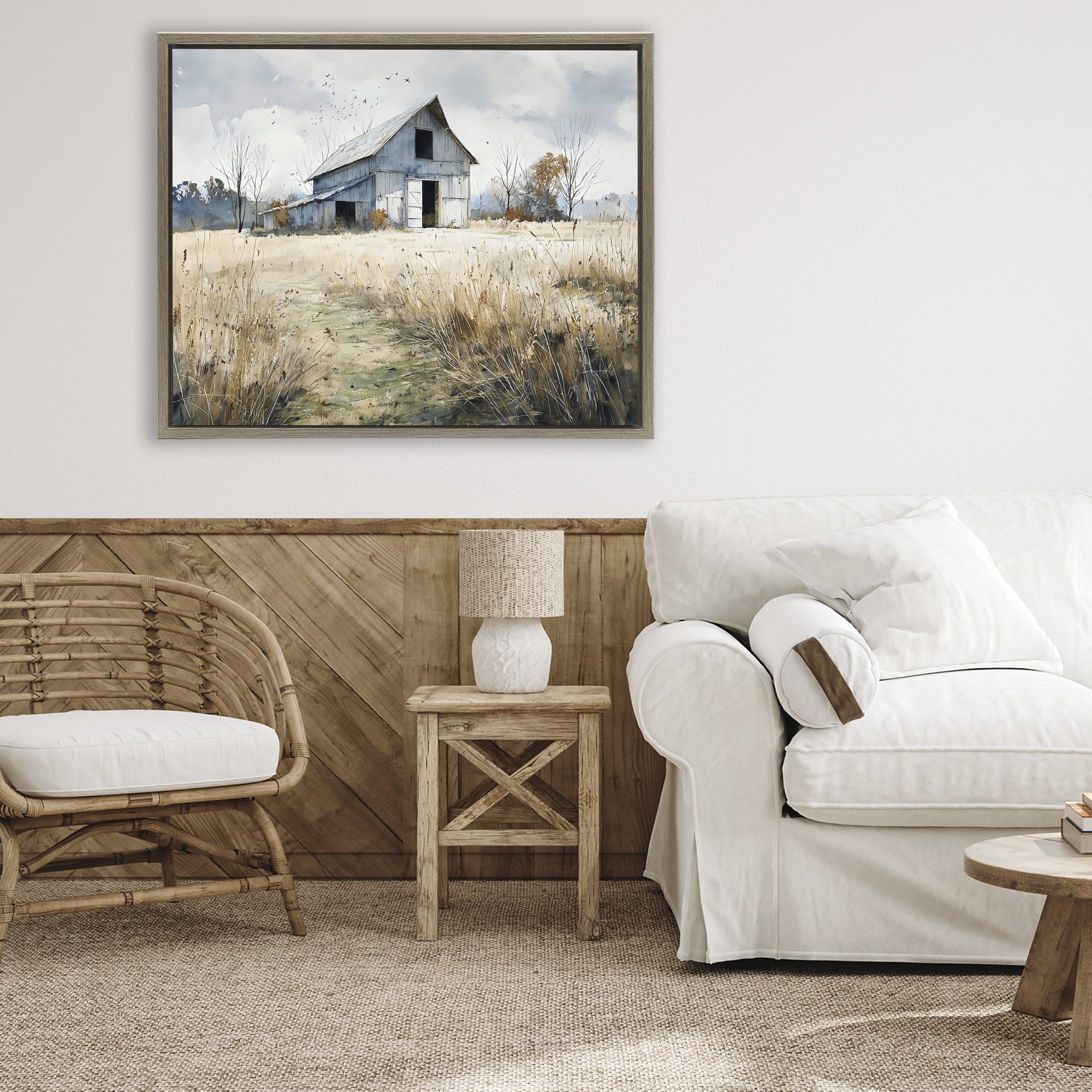 Stupell Industries Old Blue Barn in Farmland Brown Framed Floater Canvas Wall Art, design by Franklyn Gregory