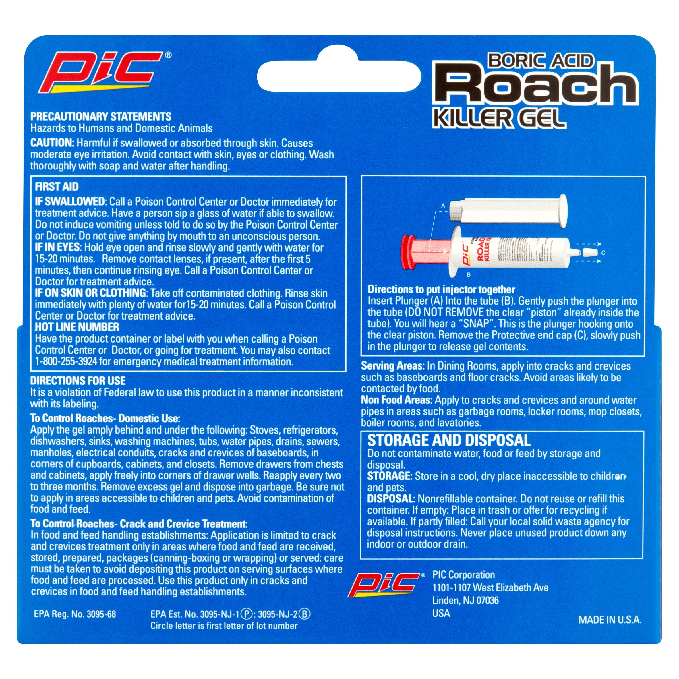 Pic Boric Acid Roach Control Gel 1 Oz Syringe for Indoor Use