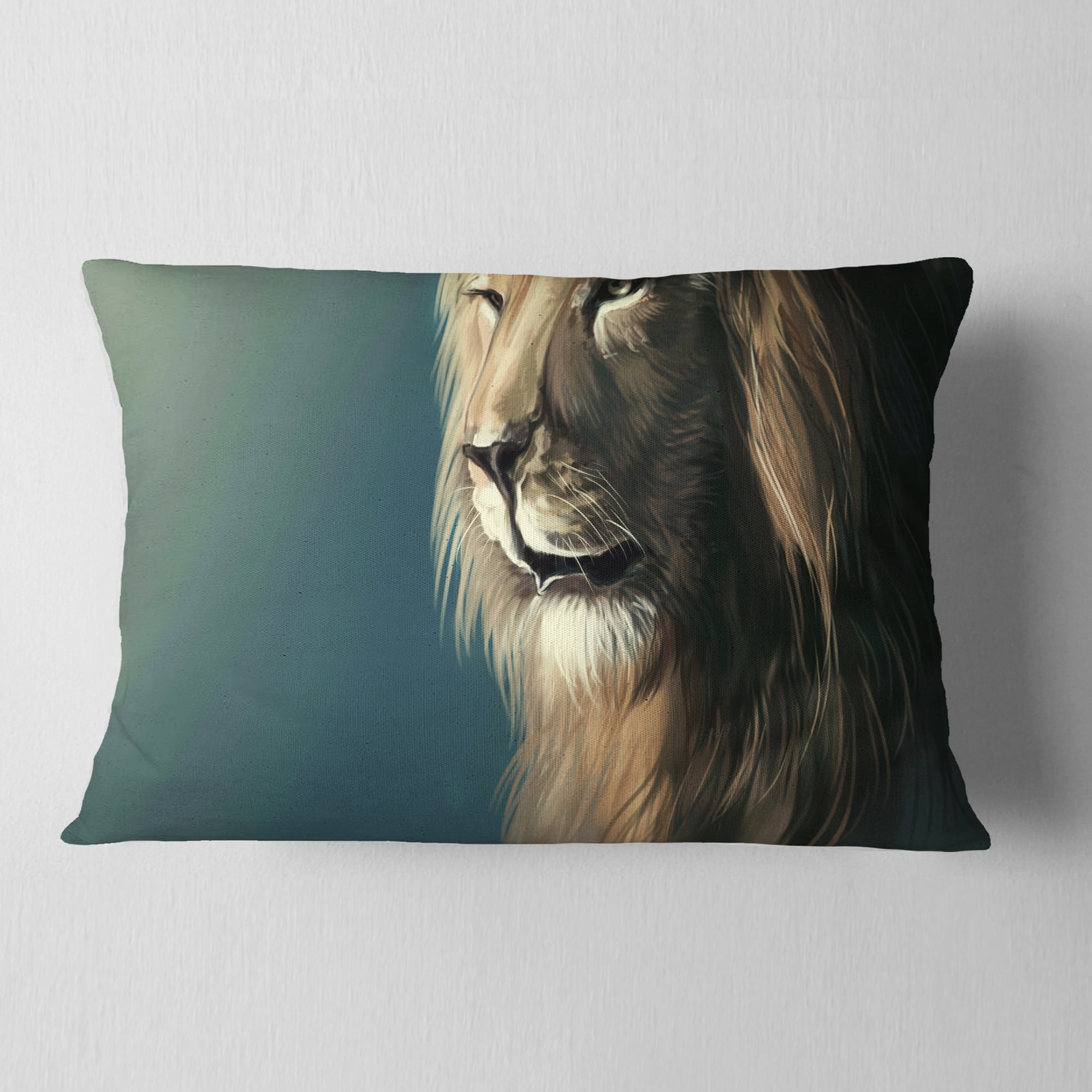 Designart Lion with Serious Look - Animal Throw Pillow - 12x20