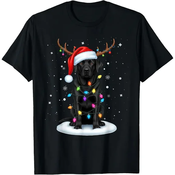Black Lab Labrador Christmas Dog Reindeer Lights Unisex T-Shirt up to Size 5XL