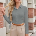 thumbnail image 2 of Womens Button Down Blouse Fitted Stretch Long Sleeve Notch Collar Office Work Dress Shirts Business Casual Top (M, Gray), 2 of 7