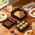 thumbnail image 4 of Air Fryer Accessories, Silicone Air Fryer Liners, Air Fryer Rack, Silicone Muffin Pans for Baking, 3-Piece Black Rectangular Set Includes Reusable Silicone Baking Tray, Bacon Hot, 4 of 7
