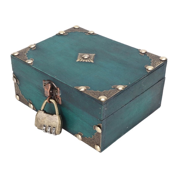 Wood Treasure Box with Combination Lock Exquisite Vintage Handcrafted Reinforced Corners Jewelry Storage Case,Wood Treasure Box,Wooden Combination Lock Box
