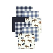 Little Treasure Hudson Baby Boys Cotton Poly Flannel Receiving Blankets 7-Pack, Blue Moose Bear, 30x30 inches
