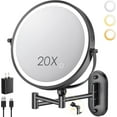 thumbnail image 1 of ZLOKLA 9" Wall Mounted Lighted Makeup Mirror,4000mAh Rechargeable Double Sided 1X/20X Magnifying Mirror with Light,Touch Dimmable,Extended Arm 360 Rotation Wall Mounted Makeup Mirror 3 Color Lights-B, 1 of 6