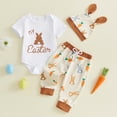 thumbnail image 2 of mgoYE Baby Boy Clothes Easter 3-6 Months Toddler Baby Boy Easter Outfit Printed Crewneck Long Sleeve Romper Top Jogger Pants Set with Hat(Beige,6-9 Months), 2 of 8