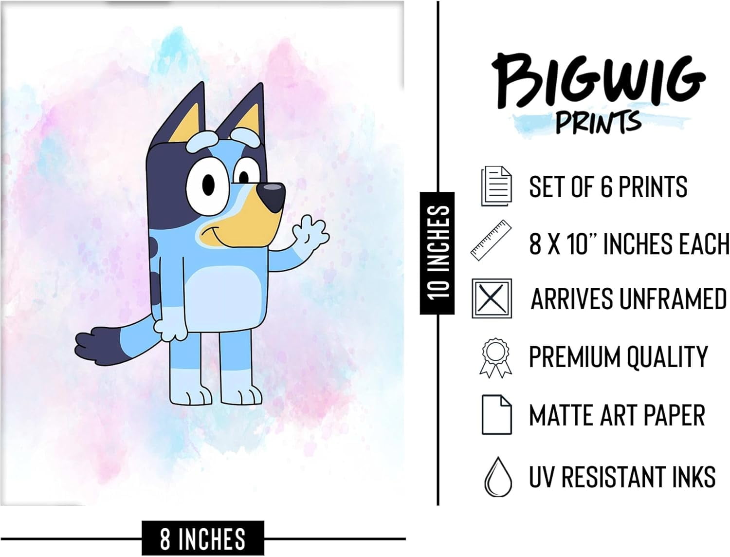 Bluey Poster - Bluey Room, Bluey Bedroom Decor, Bluey Birthday Party Supplies, Bluey Wall Art, Bluey Room Decorations, Bluey Wall Decor, Bluey Gift Posters - Set of 6 (8x10”) Unframed