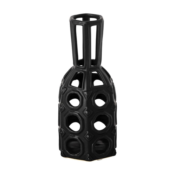 Pemberly Row 9.25"H Small Drum-Shaped Ceramic Decorative Vase in Black