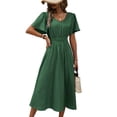 thumbnail image 3 of Women Casual Midi Maxi Dresses Polka Dot Print Short Sleeve V Neck Elastic Waist Boho Beach Dress Green M, 3 of 9