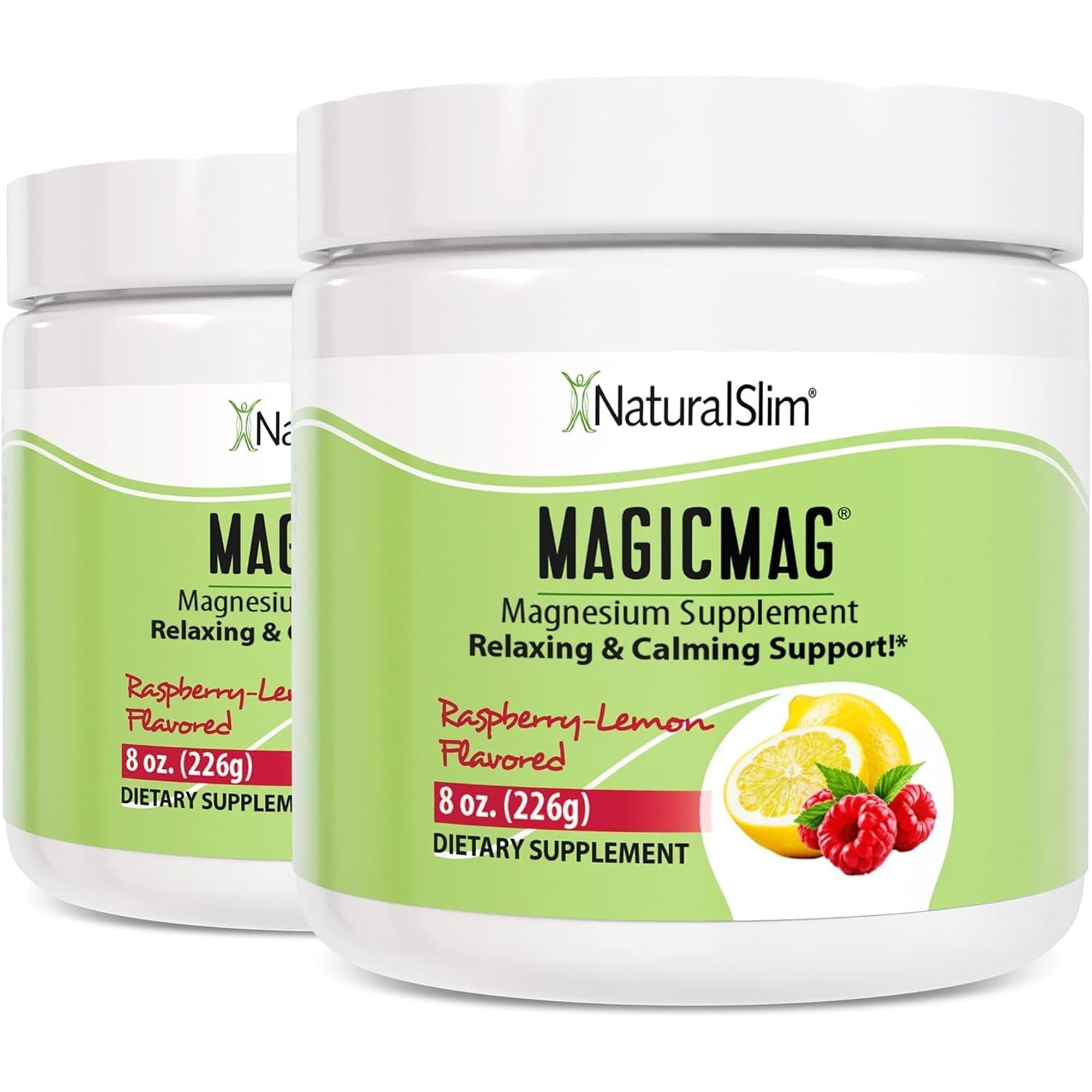 NaturalSlim Magicmag Pure Magnesium Citrate Powder Stress, Constipation, Muscle, Heart Health, and Sleep Support | Raspberry Lemon Magnesium Supplement - 8oz Drink Mix (2 Pack)