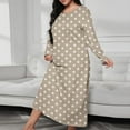 thumbnail image 6 of MGDXOX Women's Plus Size Pajamas Polka Dot Printed Nightdress Crew Neck Comfy Loungewear Soft Long Sleeve Sleepwear Khaki XXXL, 6 of 6