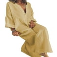 thumbnail image 1 of CHOK Plus Size S-5XL Womens Cotton Linen Long Sleeve Long Kaftan Maxi Dress, 1 of 2