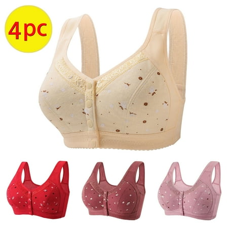 GERsome Women s 4 Pack Button Front Sleep Bra Wireless Post-Surgery Bra Active Yoga Sports Bras Comfort T-shirt Bra Convenient Snap Sleep Bra for Women Plus Size Full Coverage Bra