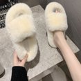 thumbnail image 2 of Woman House Sandals Fuzzy Non-skid Thick Open Toe Slides Cross Band Slippers, 2 of 10