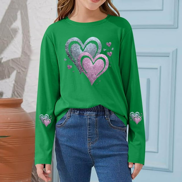 Blusas y camisas de manga larga con cuello redondo CUHK Top estampado de cuello redondo para primavera y verano Jersey informal Camisa básica de manga larga para niños y niñas Blusa de poliéster para