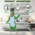 thumbnail image 2 of Frog Pajamas Unisex Adult CANASOUR Green Animal One-Piece Onesie Polyester Sleepwear for Women and Men Large, 2 of 6