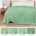 thumbnail image 3 of Exclusivo Mezcla King Size Flannel Fleece Blanket, Super Soft 3D Striped Jacquard Blanket for Bed, Lightweight Fuzzy Cozy Blankets, Sage Green, 90"x104", 3 of 7