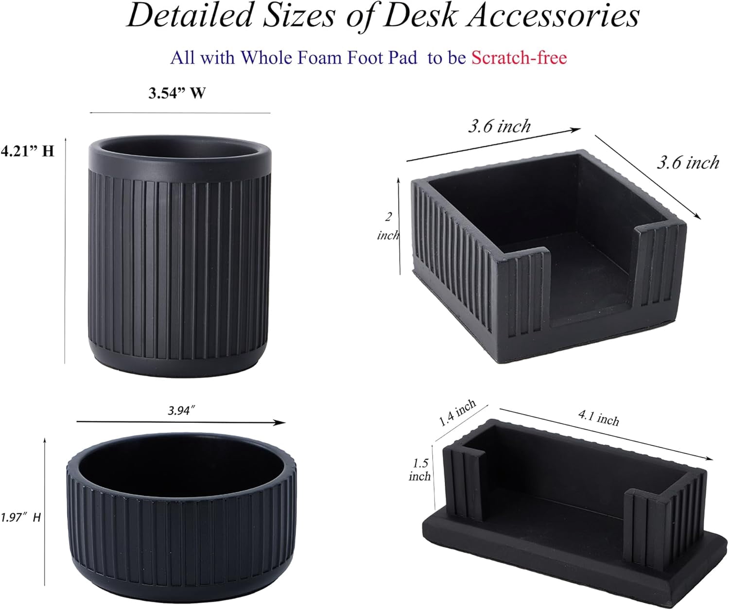 Set of 4 - Concrete Desk Accessories For Modern, Industrial, Minimalist Office Decor- Aesthetic Desk Organizers Accessories For Women or Men- Pen, Business Card Holder