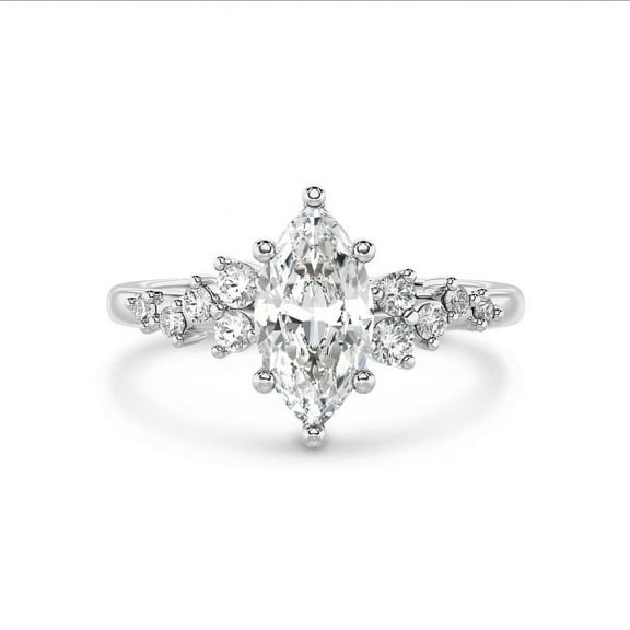 Silvago Jewelry 1.92 Ct Marquise Cut Moissanite Ring - Engagement Ring in 14K White Gold Plated - Wedding Proposal Jewelry Gift for Her