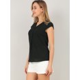 thumbnail image 4 of Allegra K Camisa De Verano Con Botones Cuello V Manga De Casquillo De Malla Blusa Para Mujer Negro L Unique Bargains Blusa, 4 of 6