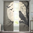 thumbnail image 3 of Halloween Sheer Curtains 63 Inch Length 2 Panels Set, Semi Transparent Voile Rod Pocket Curtains for Living Dining Room Bedroom Drapes Horror Bat Crow Full Moon Beige Black, 3 of 8