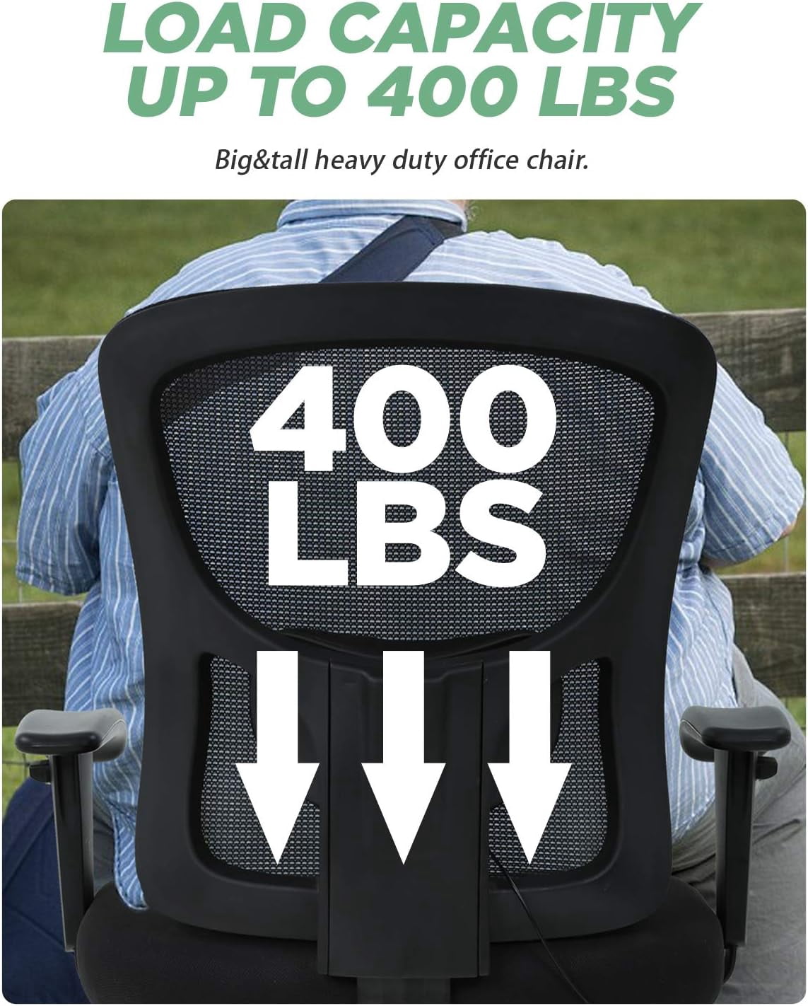 Big and Tall Office Chair 500lbs, Ergonomic Computer Chair Height Adjustable Mesh Chair Heavy Duty Chair, Wide Seat Computer Executive Desk Chair with Adjustable Armrest, Lumbar Support, Black