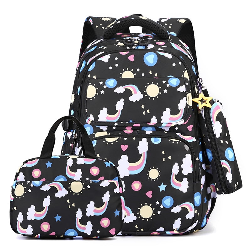 2024 latest nylon book bags children schoolbag backpack lunch box 3 in 1 cute cartoon school bag pack set for kids girls