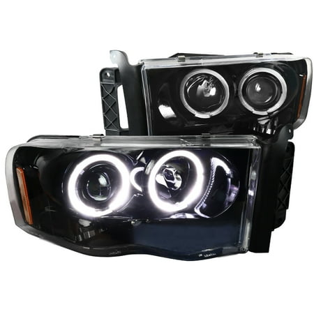 Spec-D Tuning For 2002-2005 Dodge Ram 1500 2500 3500 Halo Jet Black Projector Headlights Pair 2002 2003 2004