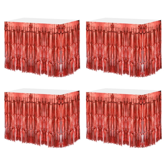 Faldas de mesa de flecos de papel de aluminio metálico Uxcell para fiesta Rojo