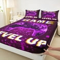 thumbnail image 3 of Manfei Neon Purple Gamepad Twin Sheet Sets, Futuristic Square Geometric Twin Fitted Sheet, Level Up Flat Sheet, Breathable Home Decor, 3pcs, 3 of 7