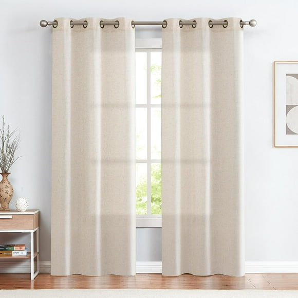 Cortinas JINCHAN de lino beige de 243 cm de largo para sala de estar, 2 paneles