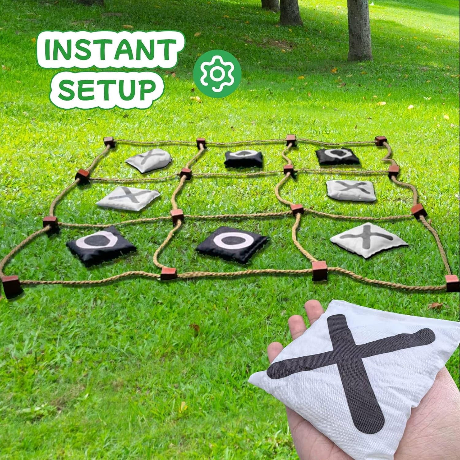 Giant Tic Tac Toe Games Outdoor | 4ft x 4ft | Bean Bag Toss Yard Outdoor Games for Kids Adults, Backyard Lawn Camping Instant Setup No Assembly Large Lawn & Backyard Fun