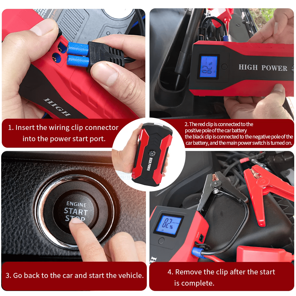 Emergency Car Battery Jump Starter 99800mAh Charger Power with 4 USB Ports, LED Flashlight , Multi-functional Bank , Portable 12V Auto Booster Starting Device