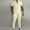 thumbnail image 2 of Ensemble de Sport Décontracté pour Hommes, Mode Unie, Chandail à Col Rabattu, Manches Courtes, Pantalon, Deux Pièces, 2 of 9