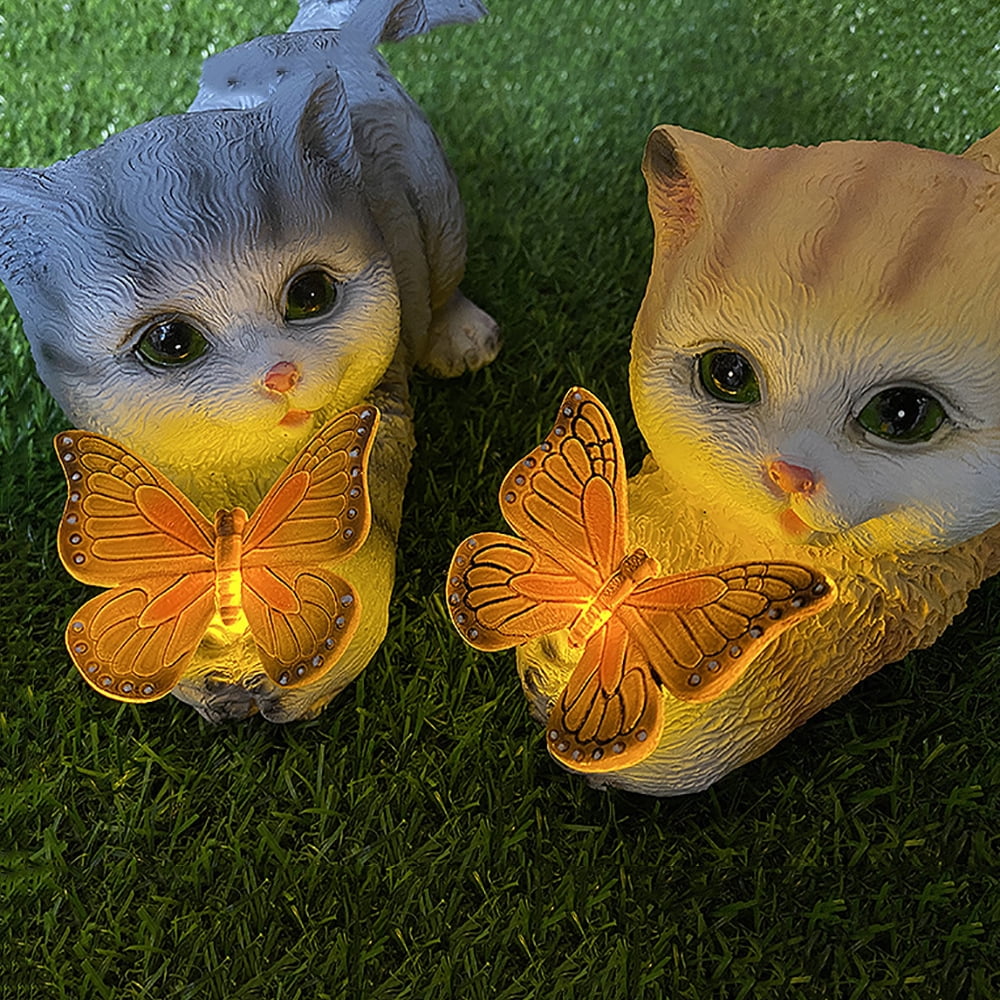 Outdoor Solar Lights Cute Simulation Kitten Sculpture Lights Cat Shape Animal Garden Ornaments Resin Crafts Creative Waterproof LED Lights Garden Patio Yard Decoration Home Decor