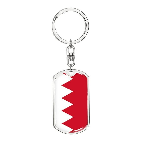 Bahrain Flag Keychain Dog Tag Stainless Steel or 18k Gold
