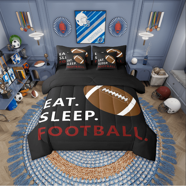 Erosebridal Rugby Print Bedding Sets Twin Size,Ball Gamer Comforter Sets With Sheets,Football Bedroom Decor,Reversible,Breathable,7Pcs