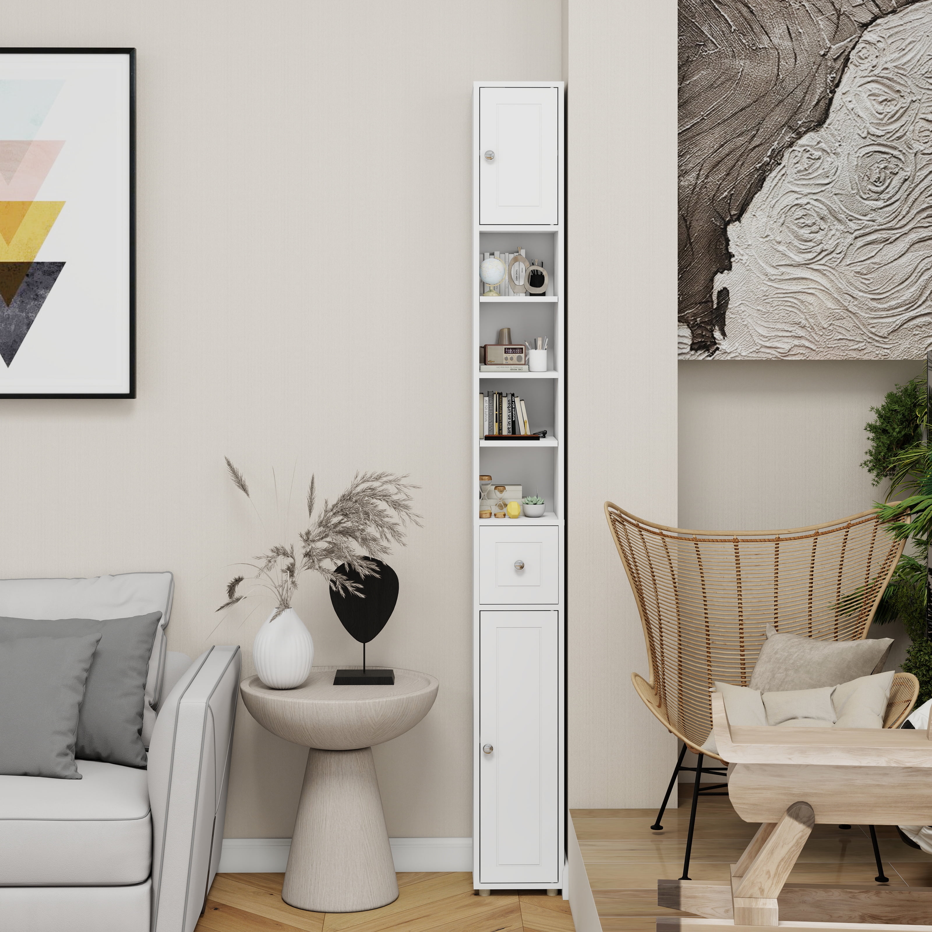 Bathroom Storage Cabinet Tall Slim Bathroom Storage Cabinet, 71" Freestanding Bathroom Cabinet with 1 Drawer, 2 Doors and 4 Adjustable Shelves-White,Over The Toilet Storage