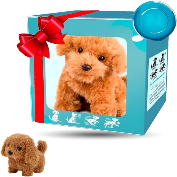 CYFW My Realistic Robot Puppy – Interactive Walking & Barking Robotic Dog, Lifelike Plush Puppy Toy with Tail Wagging & Ear Twitching, for Kids (Brown)
