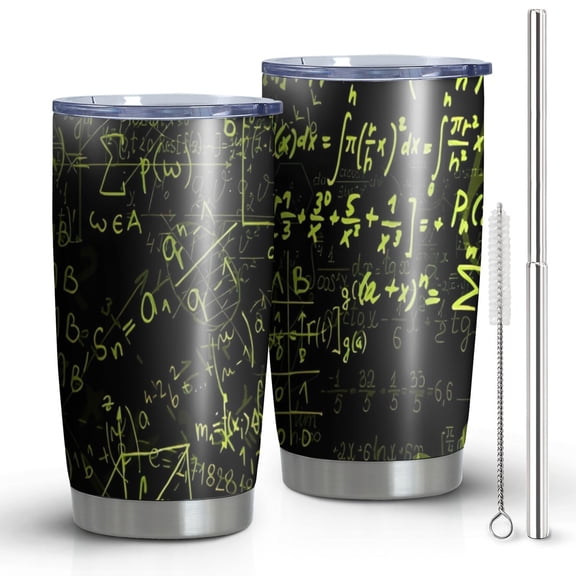 20oz Tumblers Math Equations Calculus Black Pattern Stainless Steel Vacuum Insulated Double Wall Travel Tumbler Cups Mug with Lid and Straw,Cleaning Brush for Cold & Hot Drinks