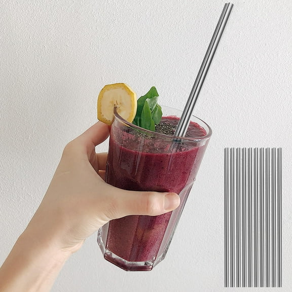 Greenadscape 10Pcs Metal Straws Drinking For Kitchen And Vacation Silver Heart Shaped Reusable