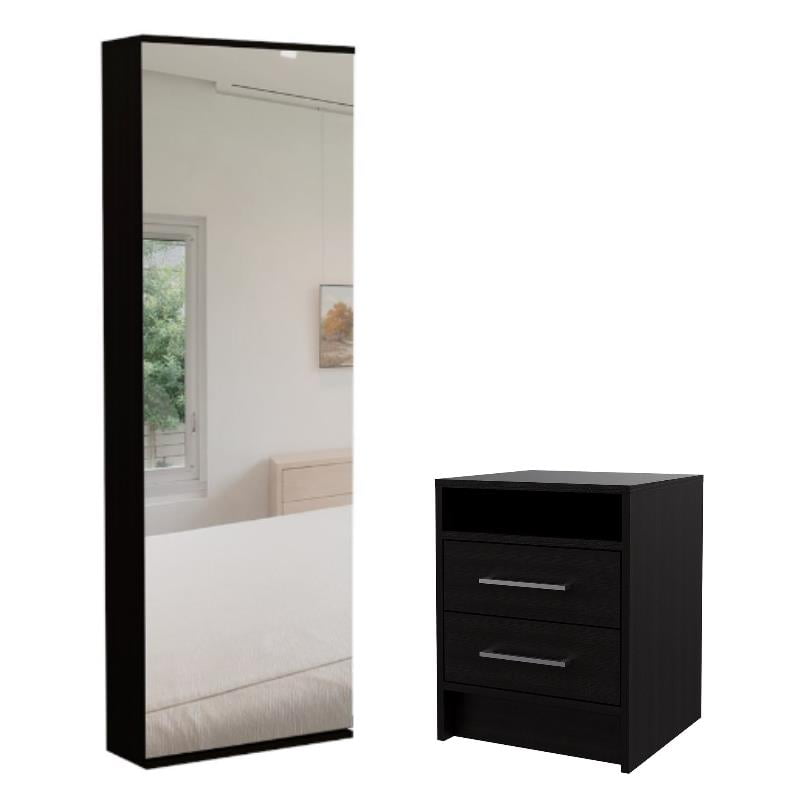Home Square 2Piece Set with Shoe Rack with Mirror and Nightstand