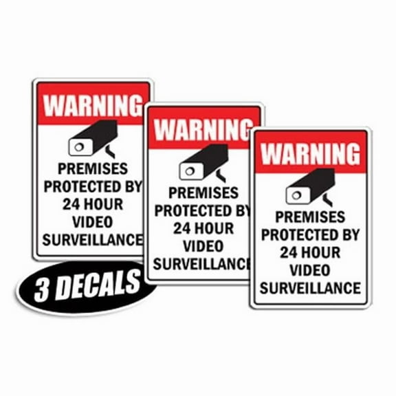 SignMission 3 x 4 in. Video Surveillance Warning CCTV Camera Decals Sticker, Pack of 3