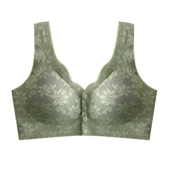 LLYwey Padded Sports Bras for Women Push up Women's Front Buckle Solid Color No Underwire Bra Daily Bra Women Size Nylon Back-Smoothing Bra Style LW-9 Green XL