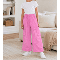 thumbnail image 3 of KIDSCOOL Girls Cargo Denim Jeans Elastic Drawstring Waist Wide Leg Pants,Pink,10-11 Years, 3 of 7